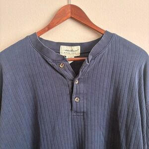 VTG Y2K Style Authentic Eddie Bauer Navy Blue Long Sleeve Henley Button Shirt L